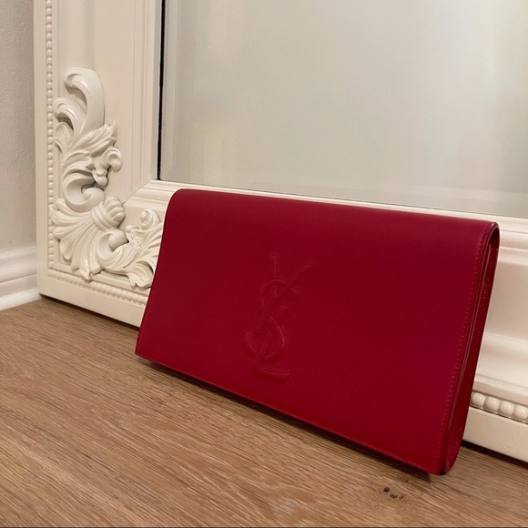 Yves Saint Laurent Handbags - YSL Calfskin Large Belle De Jour Clutch, Red